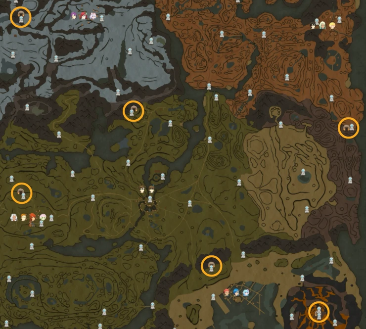 The world map with mine entrances marked screen shot